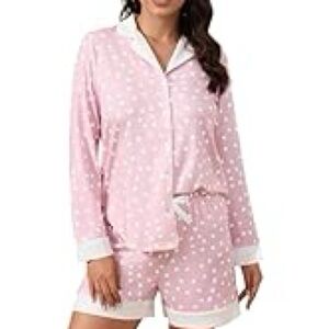 Women’s 2 Pc Pajama Set, Button up Shirt, Elastic Waist Shorts, Large, NEW